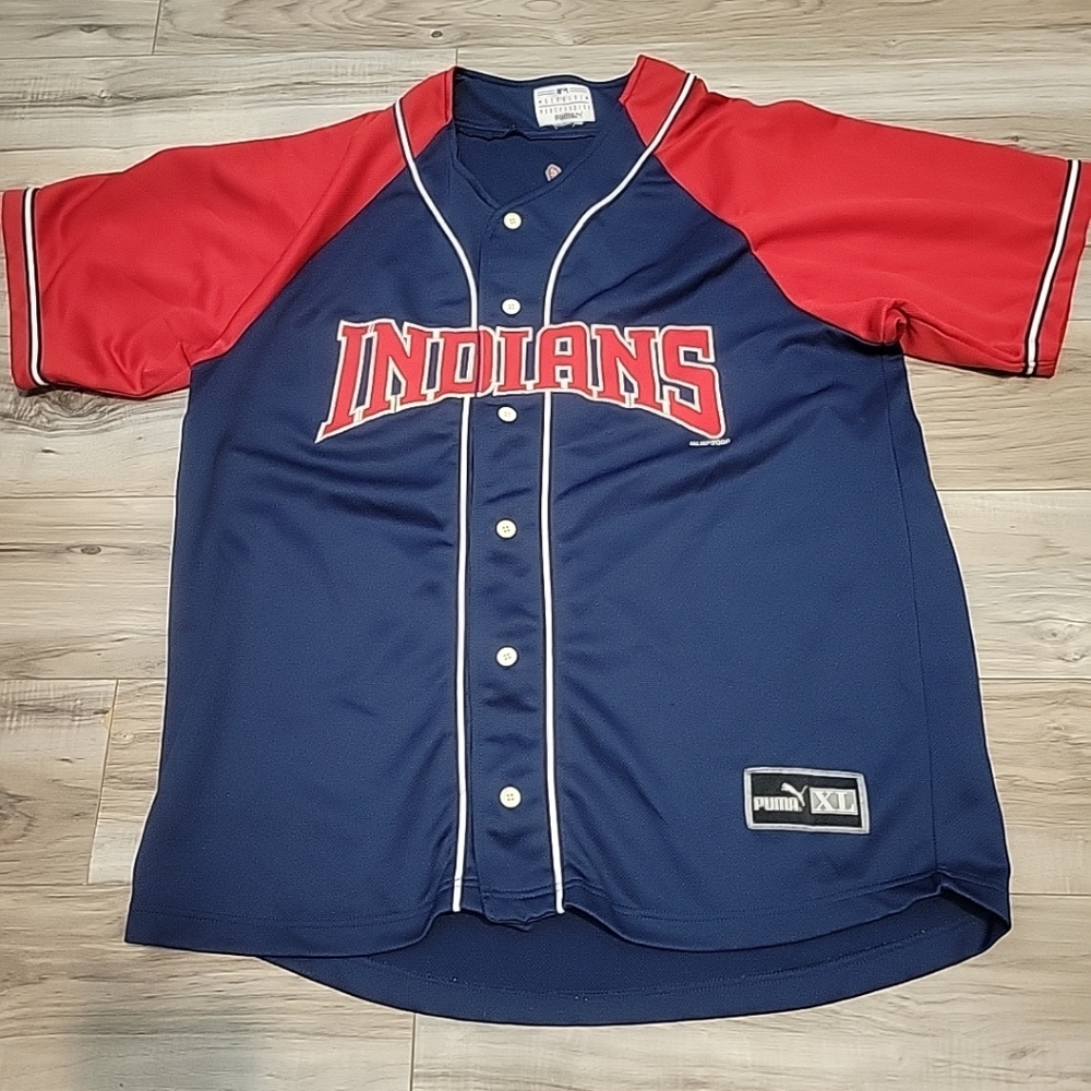 Vintage Cleveland Indians Jersey Adult XL Blue MLB Baseball Puma 2000 Stitched